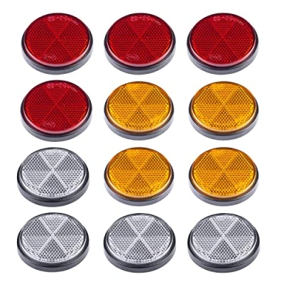 Image of BEIJISTAR Trailer Reflectors Kit, 4 x Red Yellow White Round Self Adhesive Reflectors, for Gate Post Fence Truck RV Caravan