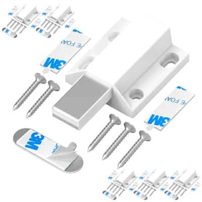 Image of Magnetic Push Latches Without Nail Installation Tonitrui to Open Door Latch Touch Kitchen Release for Cabinet Closure and Popping (White 6 Pack)