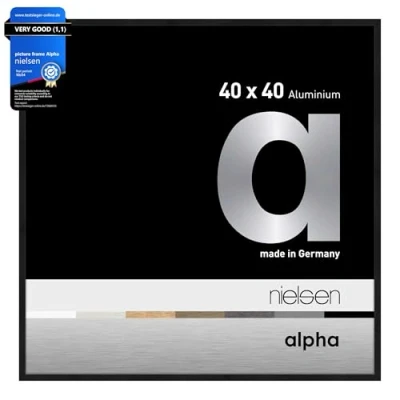 Image of nielsen Alpha Photo Frame 40x40cm Aluminium Picture Frame, Black with Protective Float Glass and Push Turn Clips Jet Matt