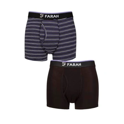 Image of Mens 2 Pair Farah Plain and Stripe Bamboo Keyhole Trunks Black / Purple XL