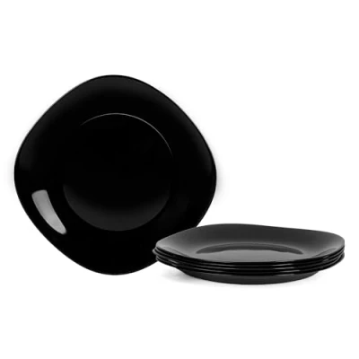 Image of LaGlint 10 inch Dinner Plate Set of 6, Lightweight 25.4cm Square Opal Glass Black Dinnerware Plates, Dishwasher and Microwave Safe
