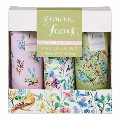 Image of Heathcote &amp; Ivory Flower of Focus Hand Cream Trio Vegan Rosemary Lavender Sweet Orange Travel Set 3 x 30ml