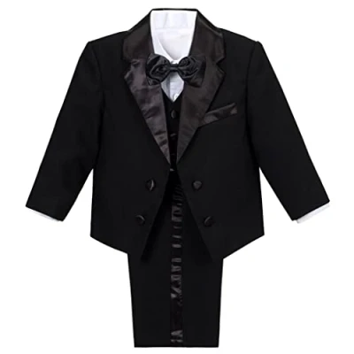Image of Lito Angels Little Boys Black Tuxedo Suits &amp; Blazers Formal Dress Wear Wedding Outfit 5 Piece Set Age 3 4 Years