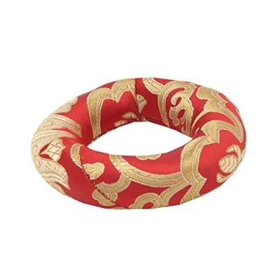 Image of Silk Brocade Ring Cushion Pillow for Tibetan Singing Bowl Hand Made Nepal (Red)