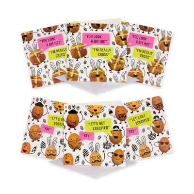 Image of Pack Of 6 RSPCA Hot Cross &amp; Egg cited Easter Cards Charity Greeting