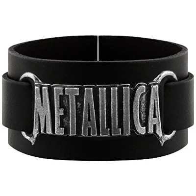 Image of Metallica Alchemy Rocks Logo Leather Wristband Black