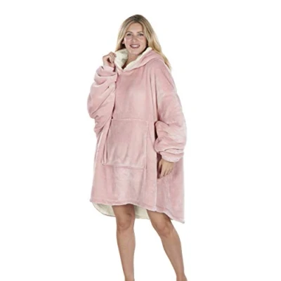 Image of Oversized Hoodie Blanket Women Ultra Plush Fleece with Soft Sherpa Reversible Warm Cosy Comfy Wearable Hooded Giant Sweatshirt Throw for Girls Adults Men Boys Kids Big Pocket (Blush Pink)
