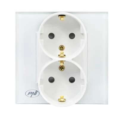 Image of PNI WP222W simple x2 built in socket with white glass frame