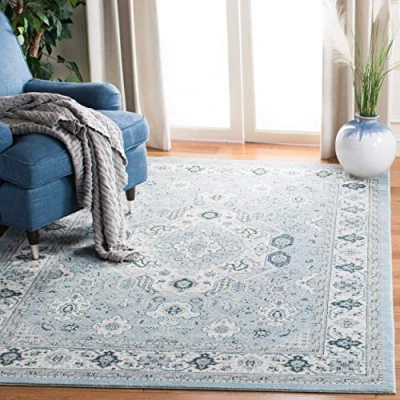 Image of SAFAVIEH Traditional Rug for Living Room, Dining Bedroom Isabella Collection, Short Pile, in Blue and Creme, 122 X 183 cm