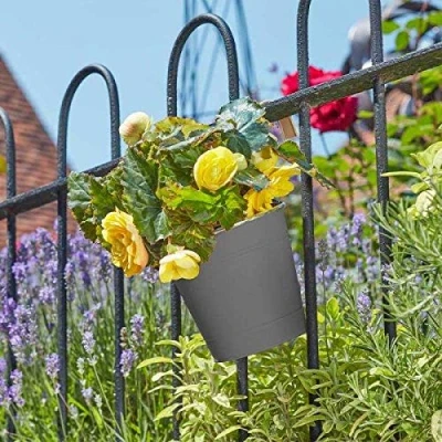 Image of Smart Garden 3x 15cm 6 Inch Fence Balcony Hanging Pot Basket Slate Grey Planter