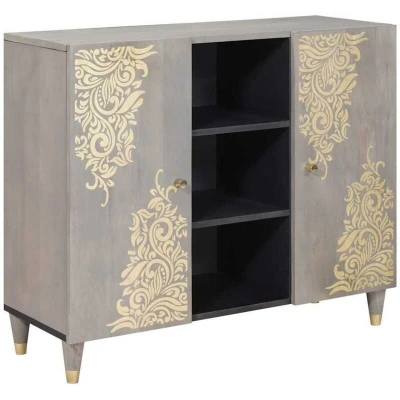 Image of vidaXL Sideboard Grey and Gold 90 x 33.5 75 cm Solid Mango wood