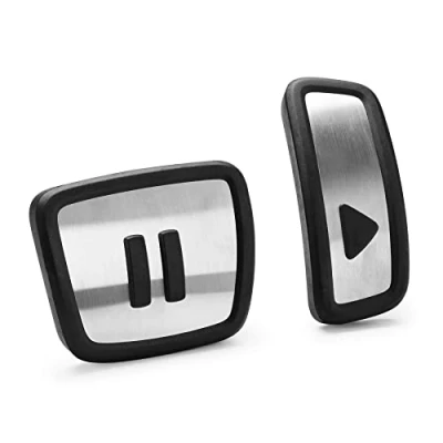 Image of Volkswagen 11A064205 Pedal Caps Button Play &amp; Pause Design Stainless Steel 2 Pieces