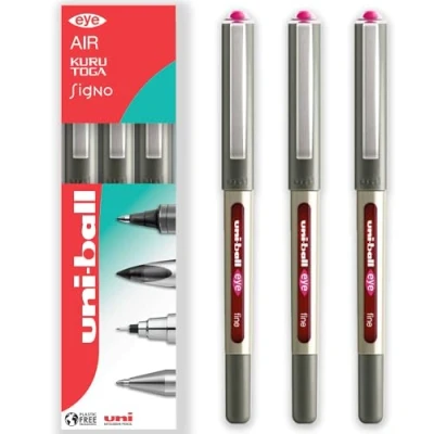 Image of uni ball EYE UB 157 Rollerball Pens 0.7mm Nib In Gift Box Packaging (Pack of 3, Pink)