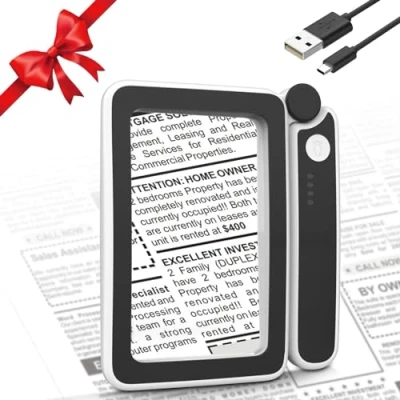 Image of MoKo Magnifying Glass with Light, Rechargeable 4X Page Magnifier for Reading, Lighted 3 LED Modes Mom Dad Grandma Grandpa Seniors Book Lover Low Vision, Black