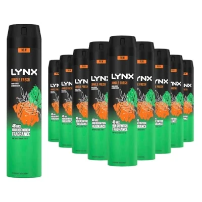 Image of Lynx XXL Body Spray Jungle Fresh 48H High Definition Fragrance with Sweat Protection Deodorant for Men Unique Scent of Palm Leaves and Amber, 250ml Pack 12