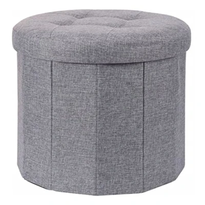 Image of Carousel Home Fabric Pouffe Storage Footstool Round Ottoman Folding With Box Foot Stools Pouffes For Living Room Grey