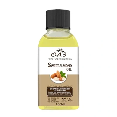 Image of OA3 Certified Organic Sweet Almond Oil 100ml 100% Pure, Cold Pressed for Hair, Skin, Face Care &amp; Massage Nourishing Natural
