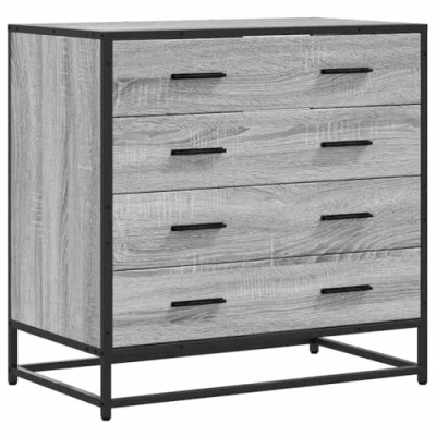 Image of vidaXL Drawer Cabinet Grey Sonoma Chest of Drawers 70x41x70 cm Engineered Wood Bedroom Storage with Metal Frame Modern Furniture