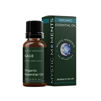 Image of Mystic Moments Organic Sage Essential Oil 10ml Pure &amp; Natural for Diffusers, Aromatherapy Massage Blends Vegan GMO Free