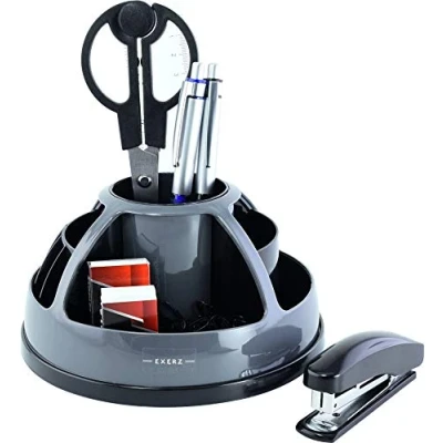 Image of EXERZ Desk Organiser Grey, Rotating Pencil Holder, Tidy Swivel 360 Stationery Included: (Grey)