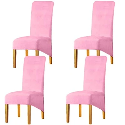 Image of LANSHENG Stretchy Chair Covers for Dining Room Chairs,Stretch Spandex with Elastic Band Chaircover,Velvet Large Slipcovers Restaurant Hotel Party Banquet (Pink,Set of 4(XL))