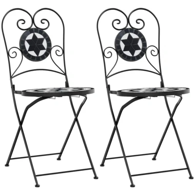 Image of vidaXL Bistro Chairs Foldable 2 pcs Black and White Ceramic
