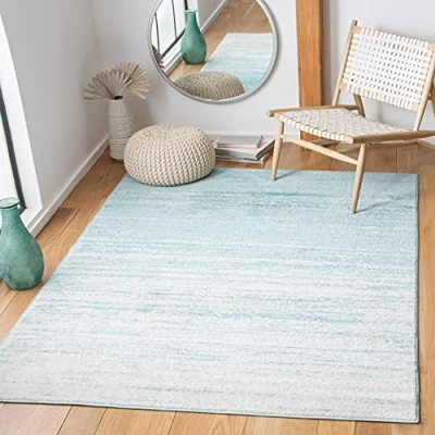 Image of Safavieh Modern Ombre Rug for Living Room, Dining Bedroom Adirondack Collection, Short Pile, in Aqua and Ivory, 91 X 152 cm