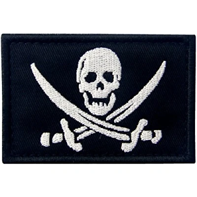 Image of Pirate Flag Military Morale Fastener Hook &amp; Loop Patch White Black