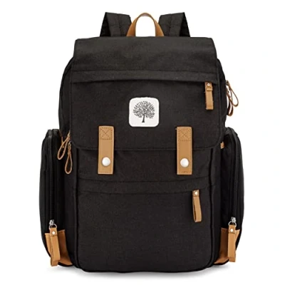 Image of Parker Baby Diaper Backpack Large Bag with Insulated Pockets, Stroller Straps and Changing Pad &quot;Birch Bag&quot; Black, L