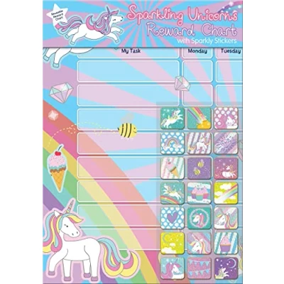 Image of Paper Projects Sparkling Unicorns Reward Chart Includes 56 Sparkly Stickers, is Wipe Clean,29.7cm x 42cm