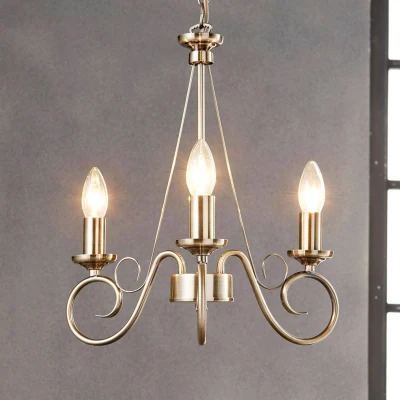 Image of Lindby Marnia chandelier, Ø 40 cm, antique brass, 3 bulb