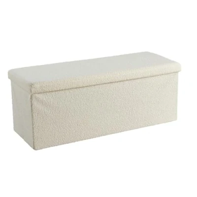 Image of Home Source Extra Large Folding Ottoman Boucle Teddy Fabric Storage Chest, Cream, 100cm
