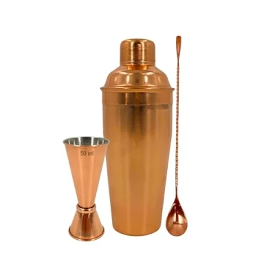Image of Premium Stainless Steel Cocktail Shakers Set,Cocktail Making Kit, Set, Shaker, Jigger, Muddler, Strainer, Pourers, Mixing Spoon, Bar Blade &amp; More (Copper, 3 Piece)