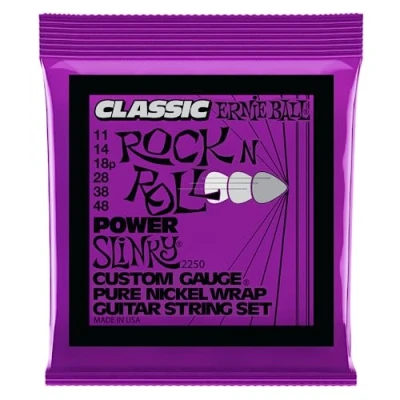 Image of Ernie Ball Power Slinky Classic Rock n Roll Pure Nickel Wrap Electric Guitar Strings 11 48 Gauge