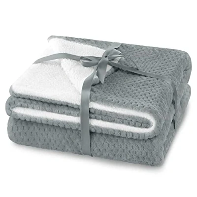 Image of AmeliaHome Cuddly Blanket 220 x 240 cm Delicate Quilted Sherpa Lambskin Look Shleepy Steel