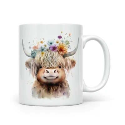 Image of Anonymous Gifting Highland Cow Watercolour Print Mug Beautiful Glossy Printed 4