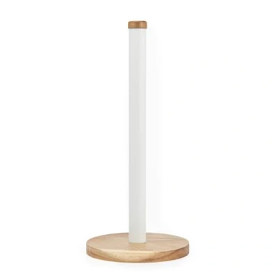 Image of Salter BW13565WEU7 Toronto Kitchen Roll Holder Freestanding Paper Towel Holder, Countertop Stand, Worktop Organiser Storage Rack for Standard Rolls, Classic Acacia Wood Design, White