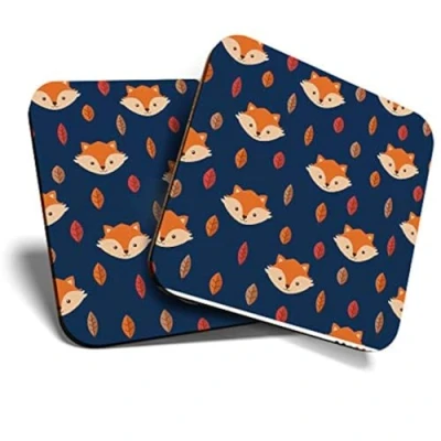 Image of Great Coasters (Set of 2) Square/Glossy Quality Coasters/Tabletop Protection for Any Table Type Cute Wild Ginger Fox Animals Nature #8609