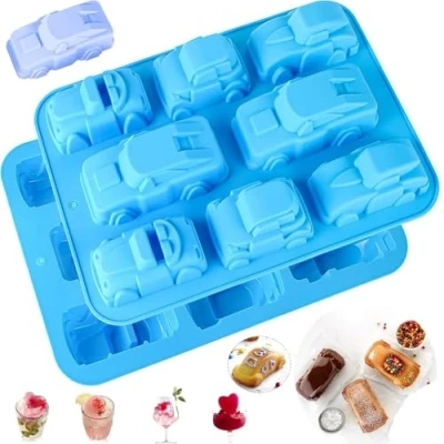 Image of JasCherry Silicone Mold, Candy and Chocolate Moulds, 8 Cavity 3D Car Shaped Moulds Muffin Tray Soap Mould Baking Bakeware Mold for DIY Jelly, Biscuits, Chocolate, Candy, Cheesecake,
