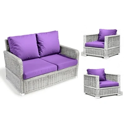 Image of Kosiproducts Replacement Rattan Cushion Seat Cushions Garden Patio Furniture [Purple, 4 Seats + Cushions] Furntiure Not Included