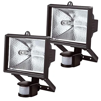 Image of Bond Hardware 2 x 400W Black Aluminium Halogen Floodlight Security Light with PIR Motion Sensor 12m Range 180 Degree Adjustable Detection Angle and Sensitivity Settings