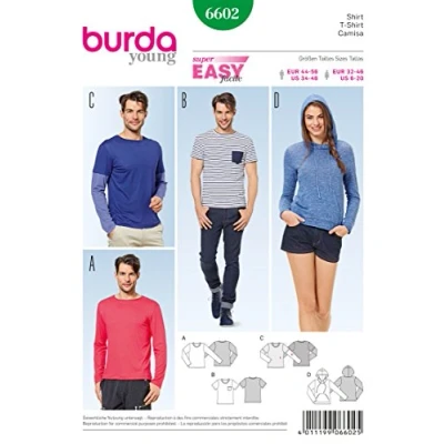 Image of Burda B6602 T Shirt Sewing Pattern, White Paper Template, 19 x 13 1 cm [English Language Not Guaranteed]