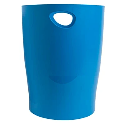 Image of Exacompta Ref. 45384D Set of 8 waste paper baskets with ECOBIN BeeBlue handles in PP large capacity 15 liters dimensions 26.3 x 33.5 cm for office or home turquoise color