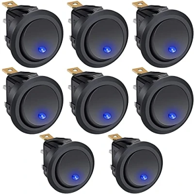 Image of Taiss/8Pcs Rocker Toggle Switch Round 20A 12V DC ON/OFF SPST Control For Car Or Boat,With Blue LED Light KCD2 102N BU