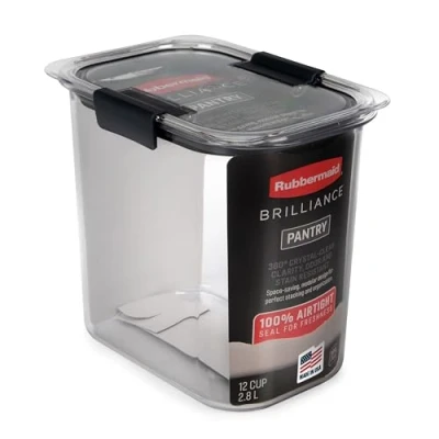 Image of Rubbermaid Brilliance Airtight Food Storage Container for Pantry with Lid Flour, Sugar, and Rice, 12 Cup, Clear/Grey