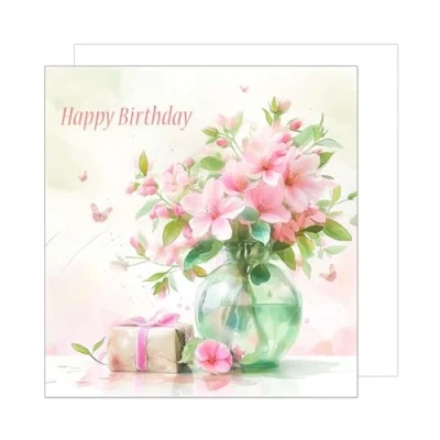 Image of Edition Seidel Premium Square Birthday Card with Envelope Greeting Happy For Her Female Mum Mother Aunt Grandma Daughter Girl Friend Flowers (GQ202 SW024)