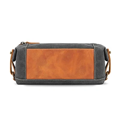 Image of LONDO Toiletry Bag Genuine Leather and Canvas Travel Dopp Kit (Camel)