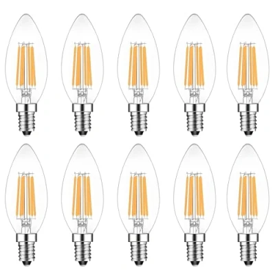 Image of E14 LED Candle Bulb Dimmable 6w 60W Equivalent Warm White 2700K SES(Small Edison Screw) Chandelier Bulbs C35 Vintage Filament Energy Saving Candelabra Light 10 Packs