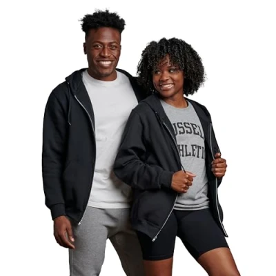 Image of Russell Athletic Men&#039;s Dri Power Fleece Hoodies, Moisture Wicking, Cotton Blend, Relaxed Fit, Sizes S 4x, Black Full Zip, M
