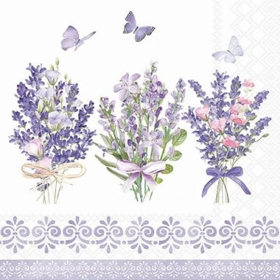 Image of 20 Napkins Flowers Lavender Bouquets as Table Decoration Paper with Motif Also for Decoupage and 33 x cm